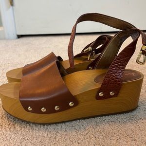 Sam Edelman platform wood leather brown Sandals